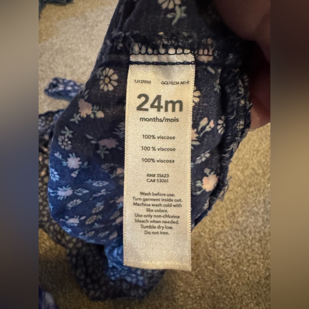 Navy Floral Carter’s Dress Peasant 24 months 24m 100% viscose long sleeve FLAW - Picture 14 of 14